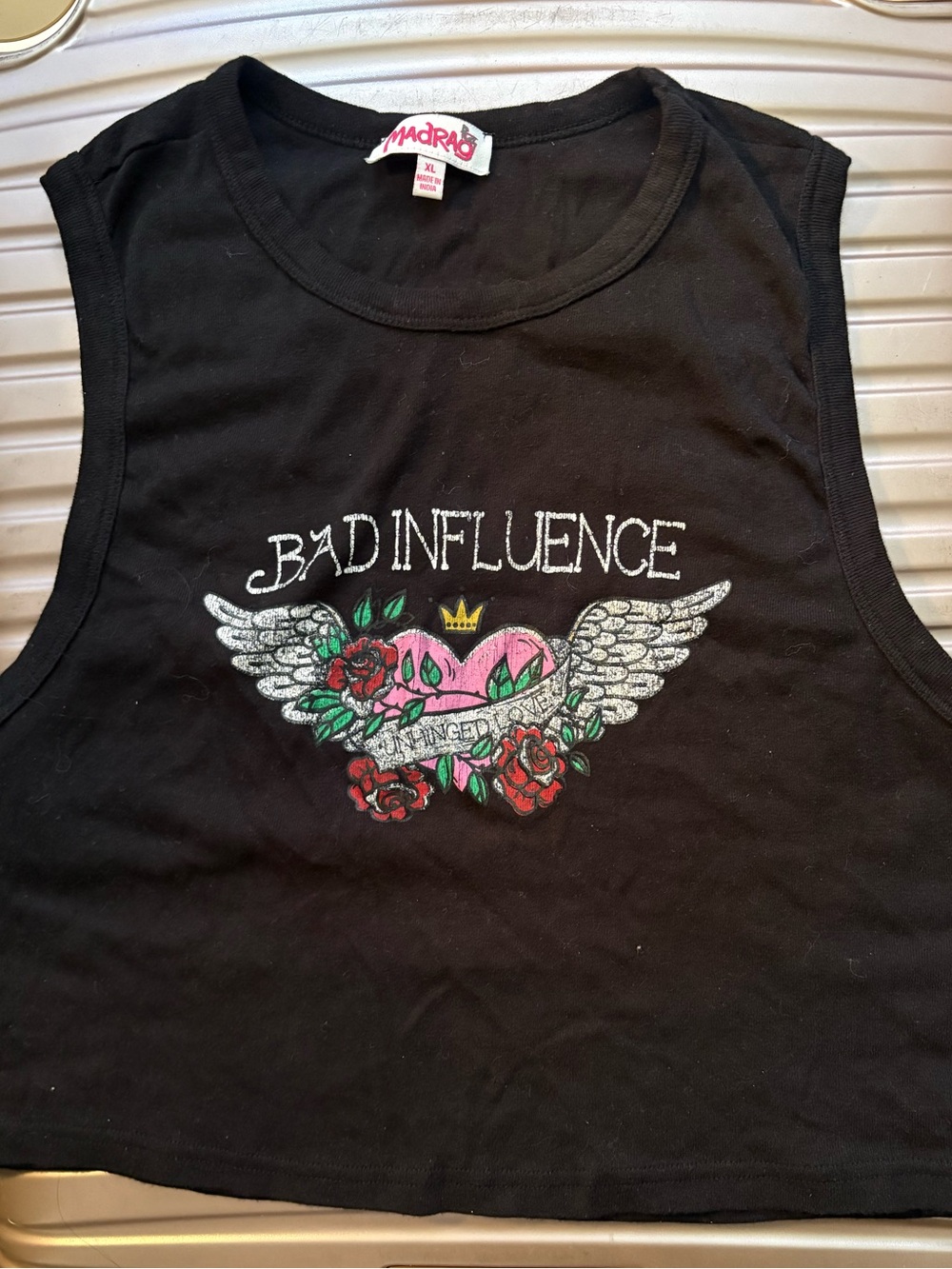 MadRag Black 'Bad Influence' Graphic Crop Tank